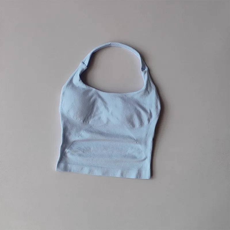 Women's Halter Neck High Support Sports Bra – Backless Yoga Top