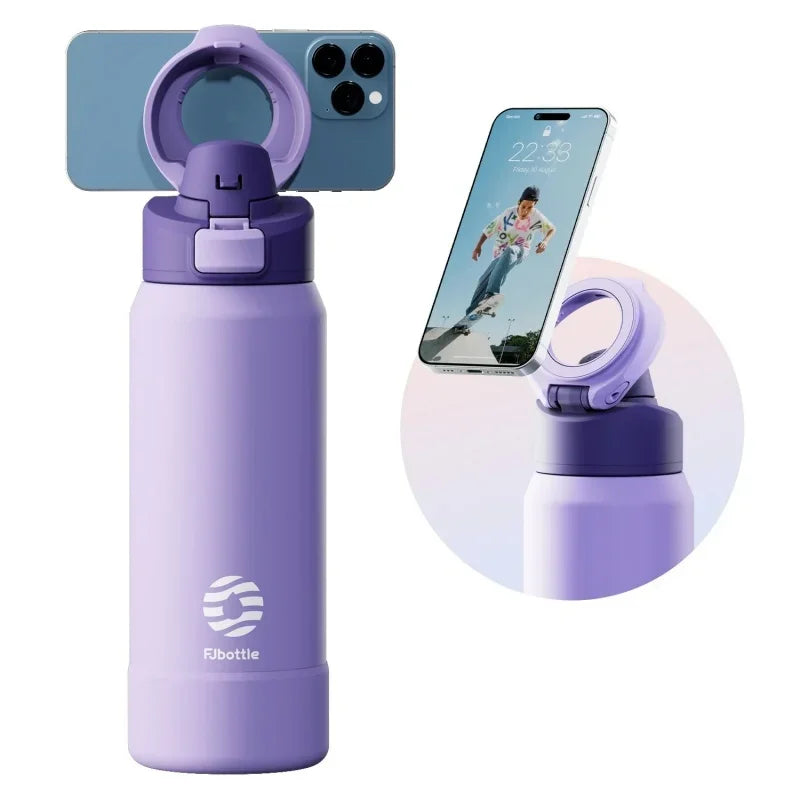 Insulated Water Bottle with Magnetic Phone Holder & Bounce Lid