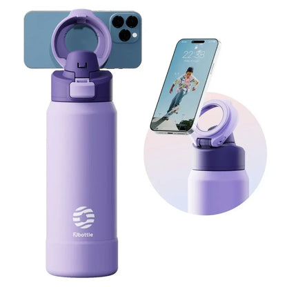Insulated Water Bottle with Magnetic Phone Holder & Bounce Lid