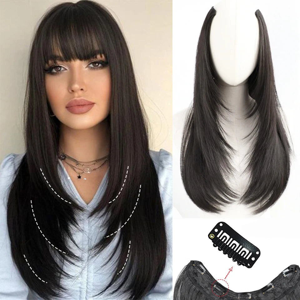 Synthetic Layered Hair Extension – One-Piece Clip-In for Women