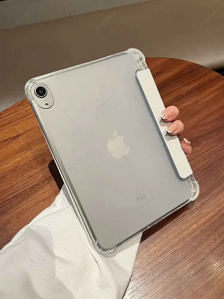iPad Case with Pencil Holder - Clear Back Trifold Smart Cover