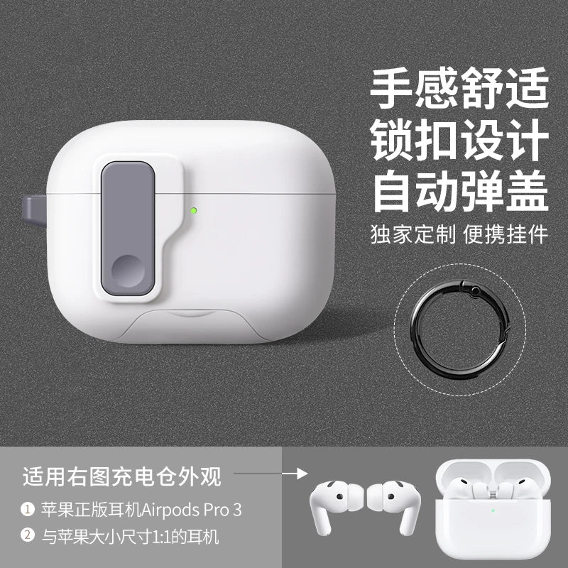 AirPods Pro 3 Case with Phone Stand – Magnetic Lock, Carabiner Hook & Shockproof TPU Cover