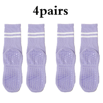 4 Pairs Women's Non Slip Pilates Yoga Grip Socks