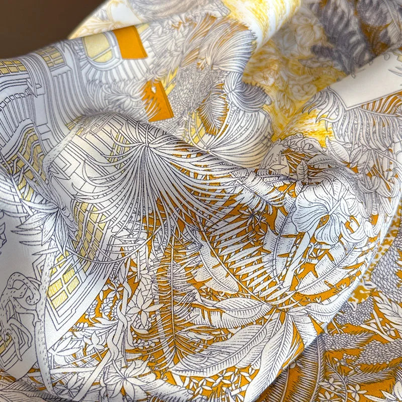Silk-Feel Square Scarf – Women's Satin Print Neckerchief & Hair Band