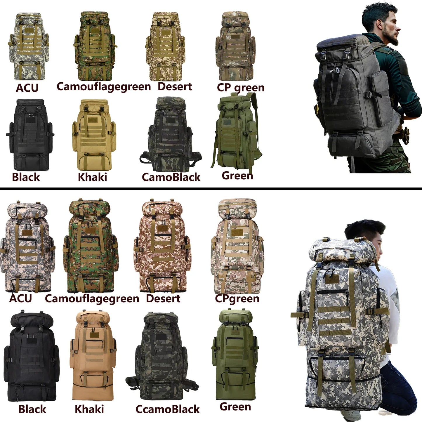 Large Tactical Hiking Backpack – 80L/100L Military Molle Bag for Camping & Travel