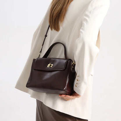Genuine Leather Crossbody Bag – Women's Vintage Top Handle Purse