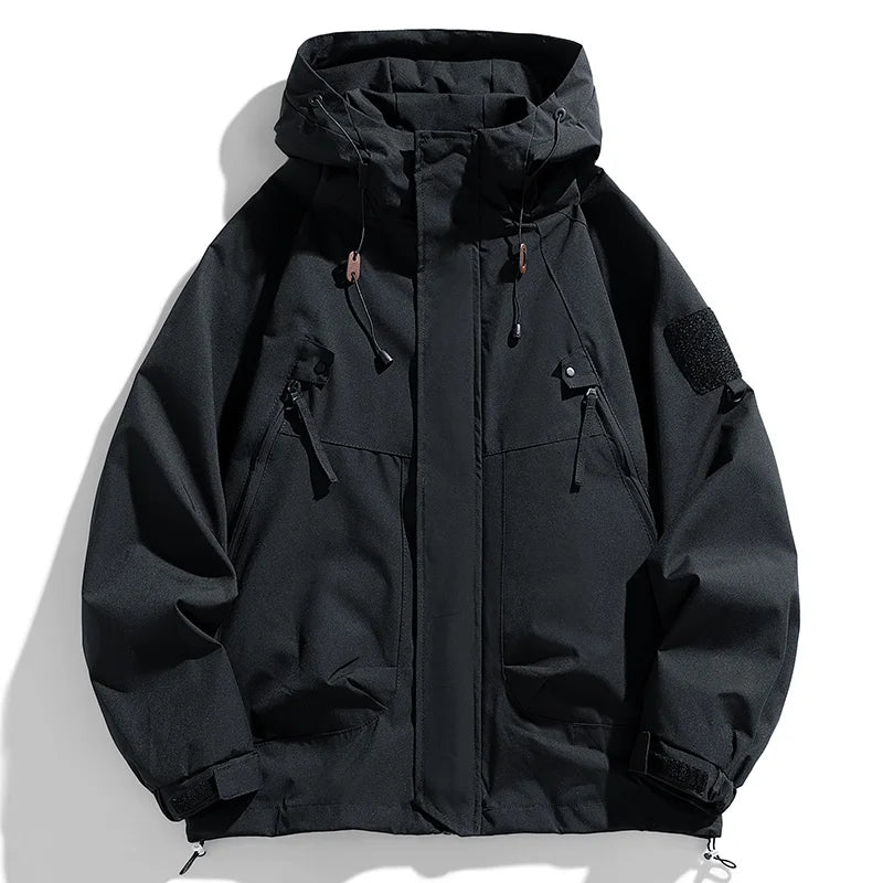 Men's Waterproof Hooded Windbreaker Jacket – Lightweight Cargo Coat