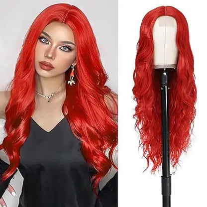 Synthetic Lace Wig 26 Inch – Long Wavy Curly Middle Part Heat Resistant