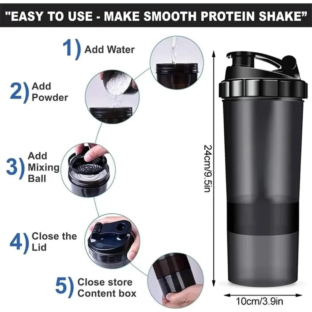 3 Layer Protein Shaker Bottle with Powder Storage