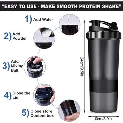 3 Layer Protein Shaker Bottle with Powder Storage