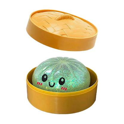 Glitter Dumpling Squishy Toy – Cute Sensory Squeeze Stress Relief Ball in Steamer Box