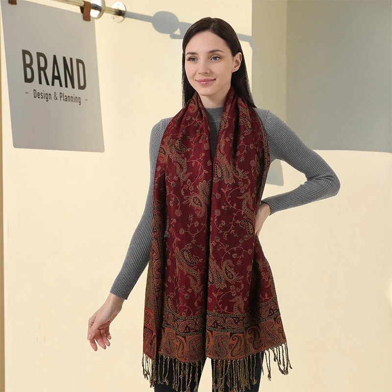 Paisley Print Cashmere Pashmina Shawl for Women – Warm Winter Wrap