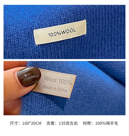 100% Wool Knitted Scarf – Women's Thick Solid Color Winter Shawl