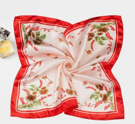 Women's Printed Square Head Scarf – 50x50cm Silk-Feel Kerchief