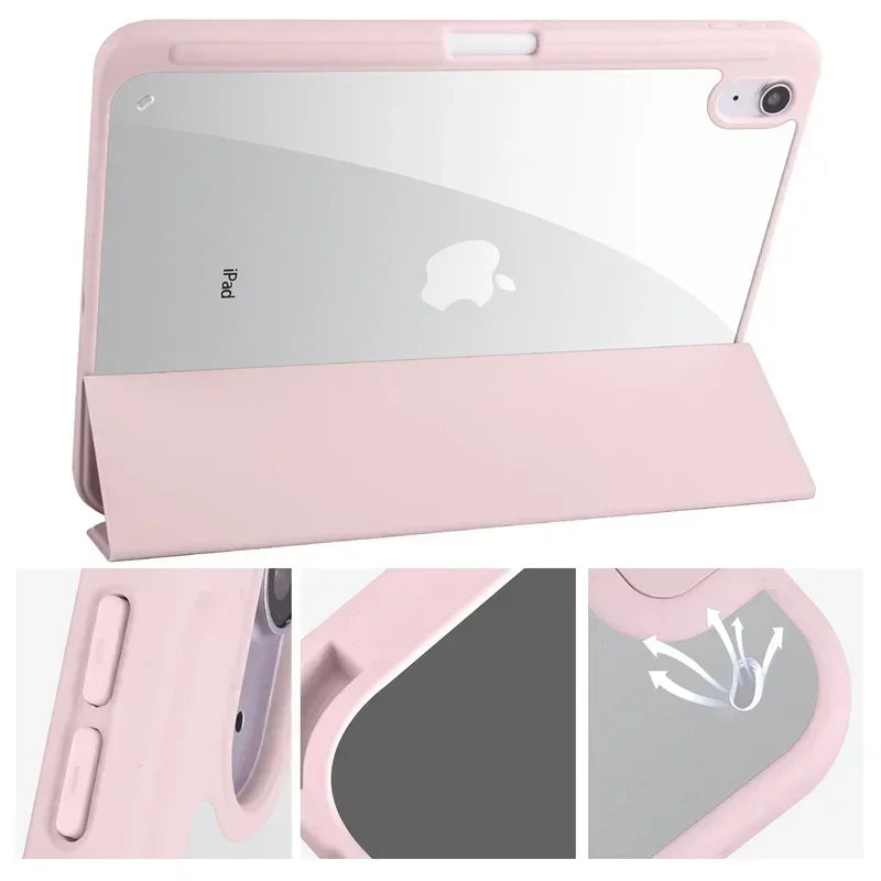 iPad Case with Pencil Holder - Trifold Clear Acrylic Back Cover