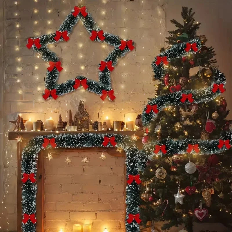 Christmas Tinsel Garland with LED Lights – 2M Metallic