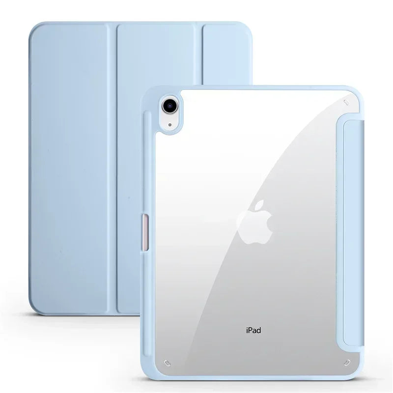 iPad Case with Pencil Holder - Trifold Clear Acrylic Back Cover