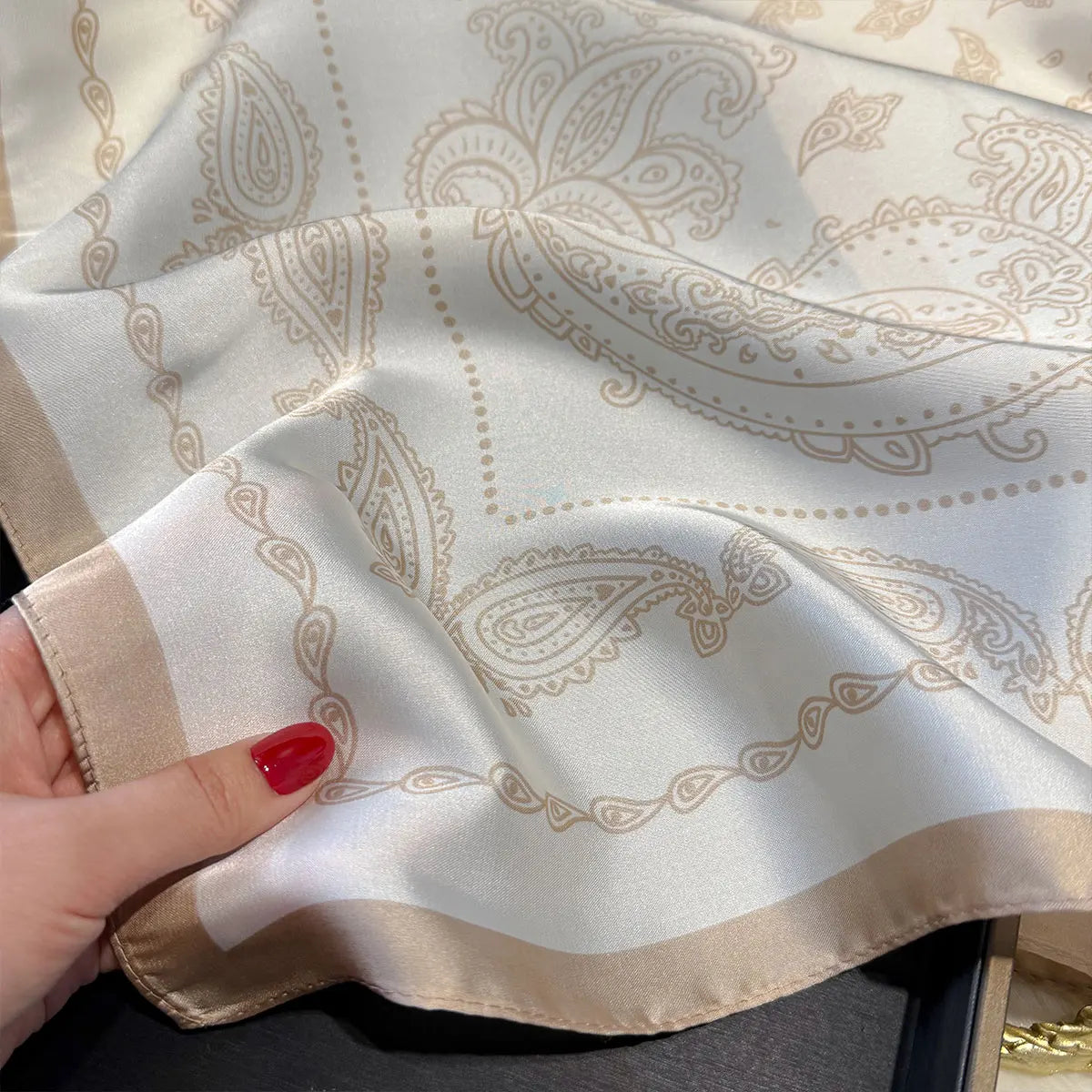 Paisley Print Silk Square Scarf for Women – 70x70cm