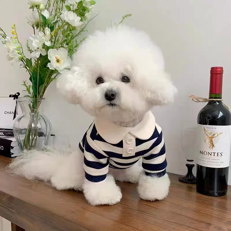 Striped Dog Polo Shirt – Summer Pet Top for Small Dogs