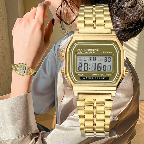 Digital Watch – Stainless Steel Retro LCD Wristwatch