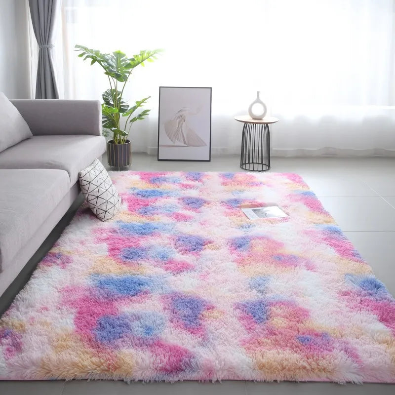 Tie-Dye Fluffy Plush Area Rug – Soft Shaggy Carpet for Living Room & Kids