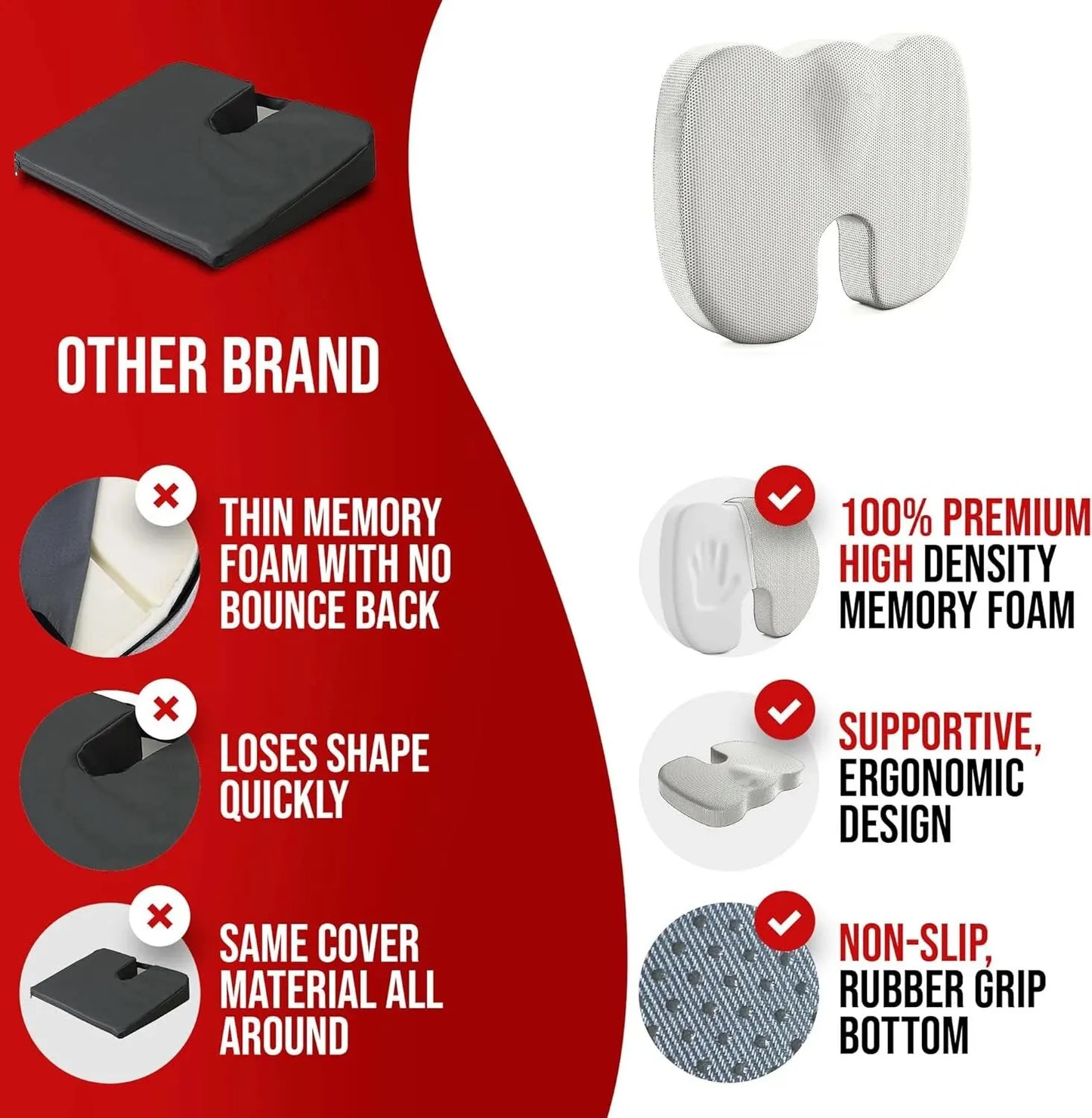 Ergonomic Memory Foam Seat Cushion for Office & Home