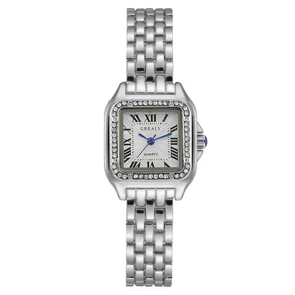 Women's Luxury Rhinestone Square Quartz Watch – Steel Band
