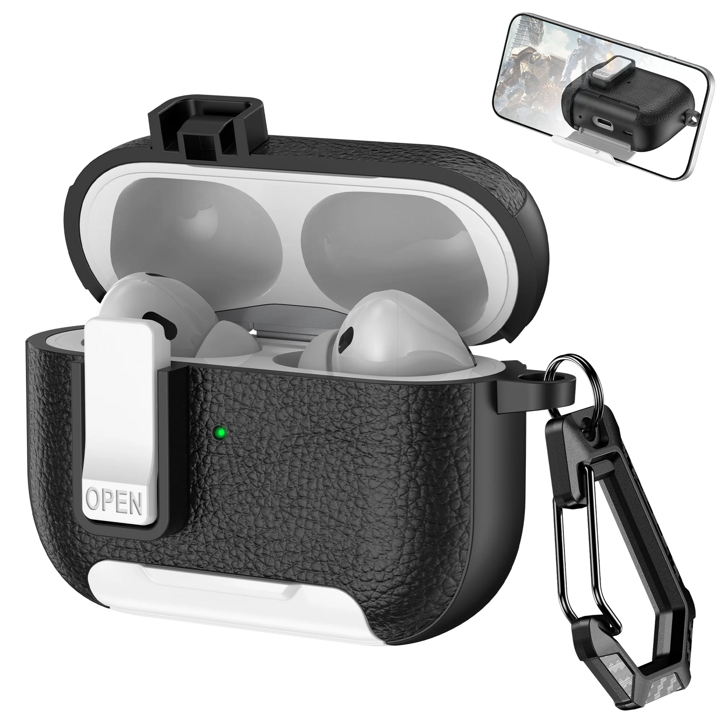 AirPods Case with Phone Holder Clip & Carabiner – Fits AirPods 1/2/3/Pro/Pro 2/Pro 3/4