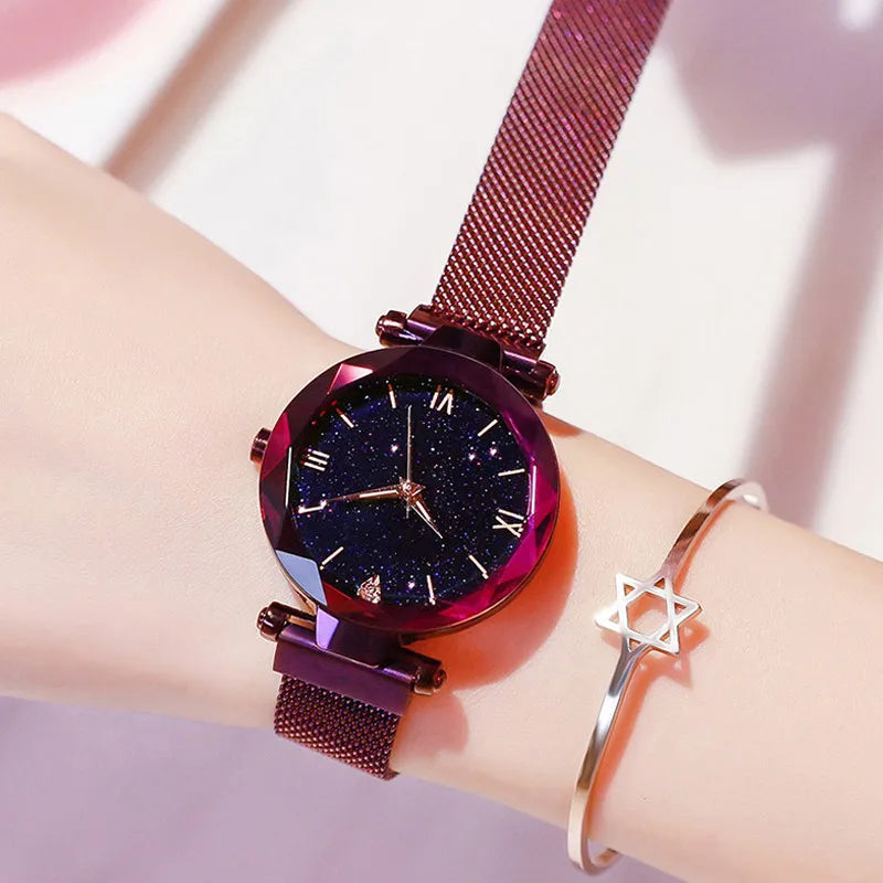 Starry Sky Women's Quartz Watch – Magnetic Mesh Band