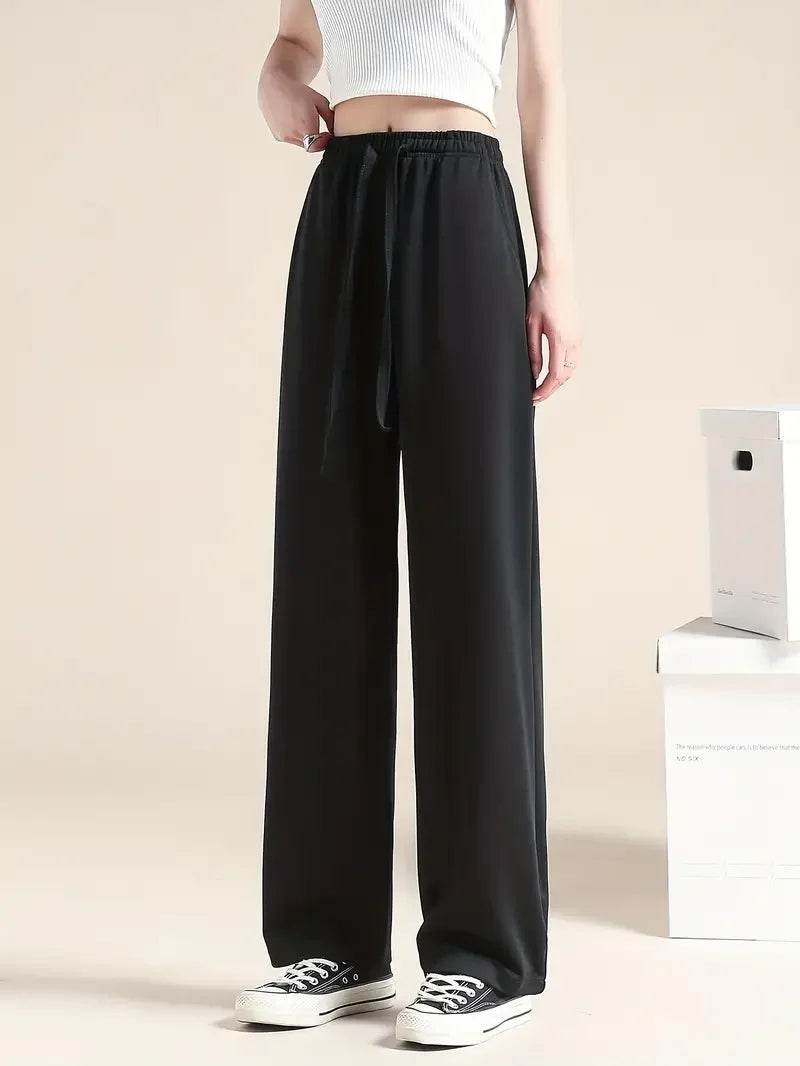 Women's Ice Silk Wide Leg Pants – Loose Fit Casual Trousers