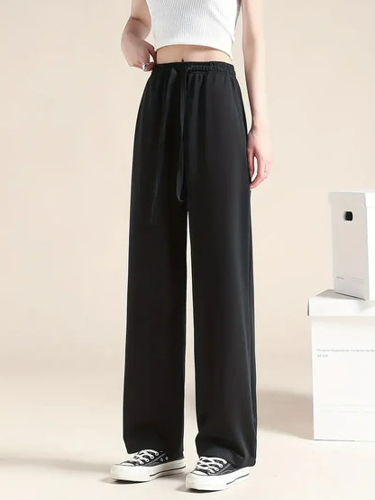 Women's Ice Silk Wide Leg Pants – Loose Fit Casual Trousers