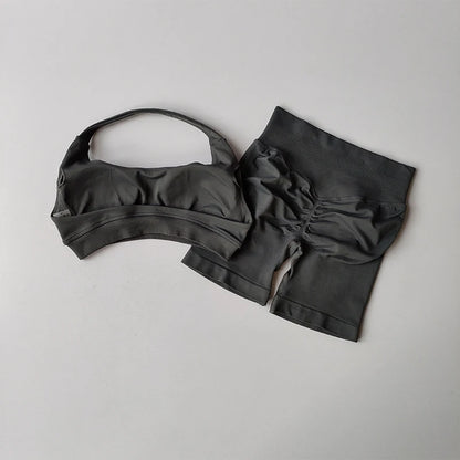 Halter Neck Sports Bra & Shorts Set – Women's Yoga & Pilates Activewear
