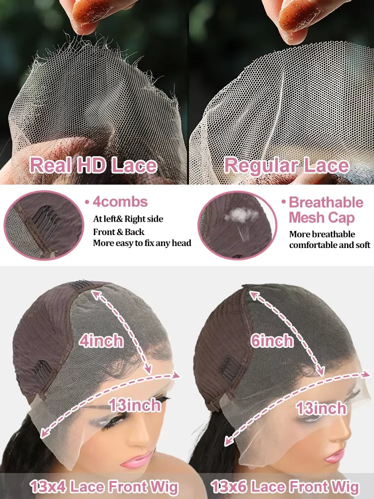 HD Lace Front Wig Straight Brazilian Raw Human Hair 13x4 13x6