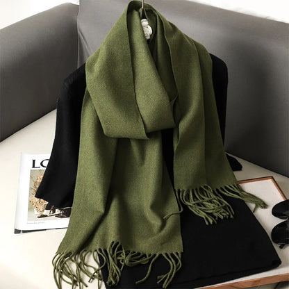 Women's Solid Cashmere Winter Scarf with Tassels – Warm Shawl Pashmina