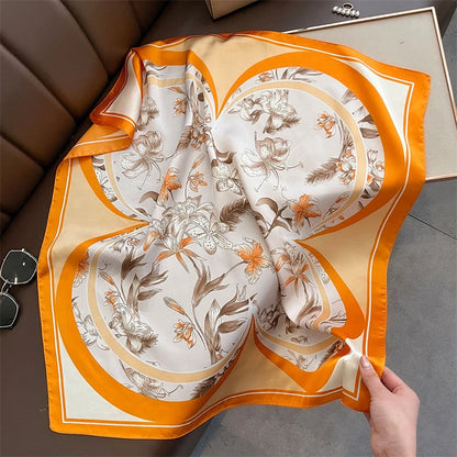 Satin Square Scarf Women Cute Cat Print Headscarf Neckerchief