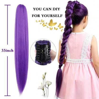Purple Braided Clip-In Ponytail Hair Extension 26 Inch – Long Hairpiece for Kids & Cosplay