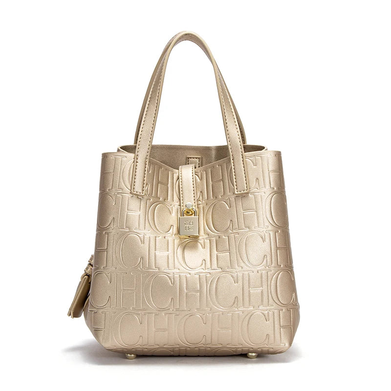 Large Capacity Women's Tote Bag with Monogram Embossed Design
