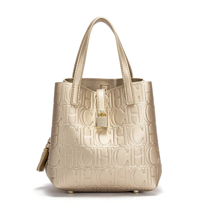 Large Capacity Women's Tote Bag with Monogram Embossed Design