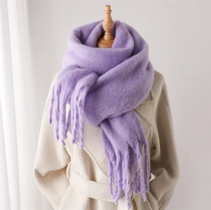 Thick Cashmere Winter Scarf for Women – Solid Blanket Wrap with Tassel