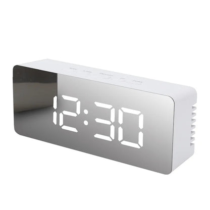 LED Mirror Alarm Clock with Temperature Display for Bedroom & Office