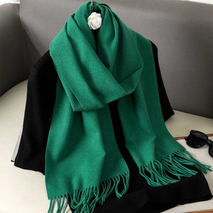 Women's Solid Cashmere Winter Scarf with Tassels – Warm Shawl Pashmina