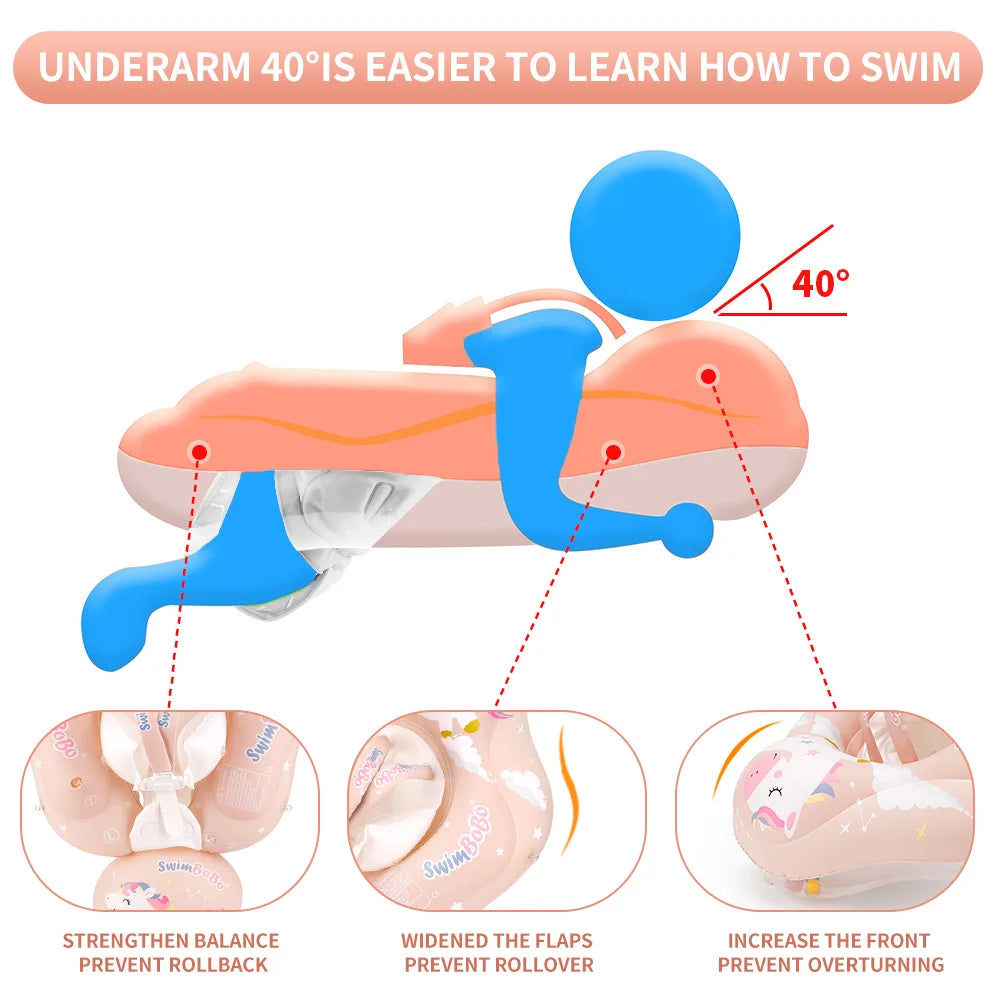 Inflatable Baby Swim Float Ring with Sun Canopy & Toy Beads