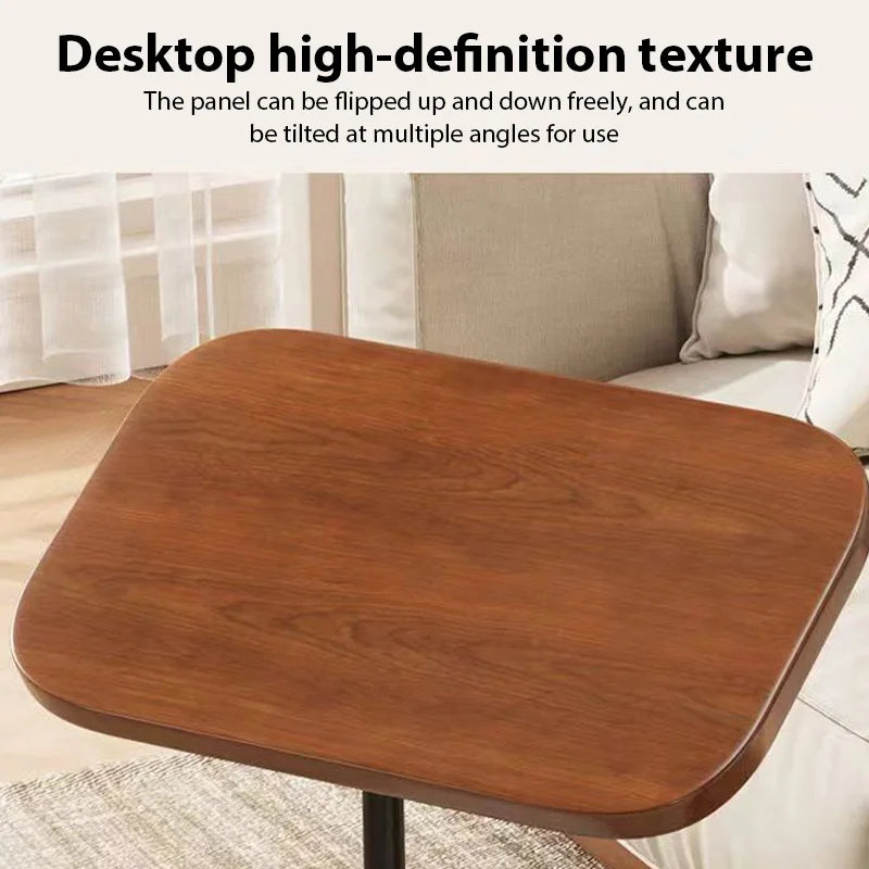 Height-Adjustable C-Shaped Side Table with Flip Desktop