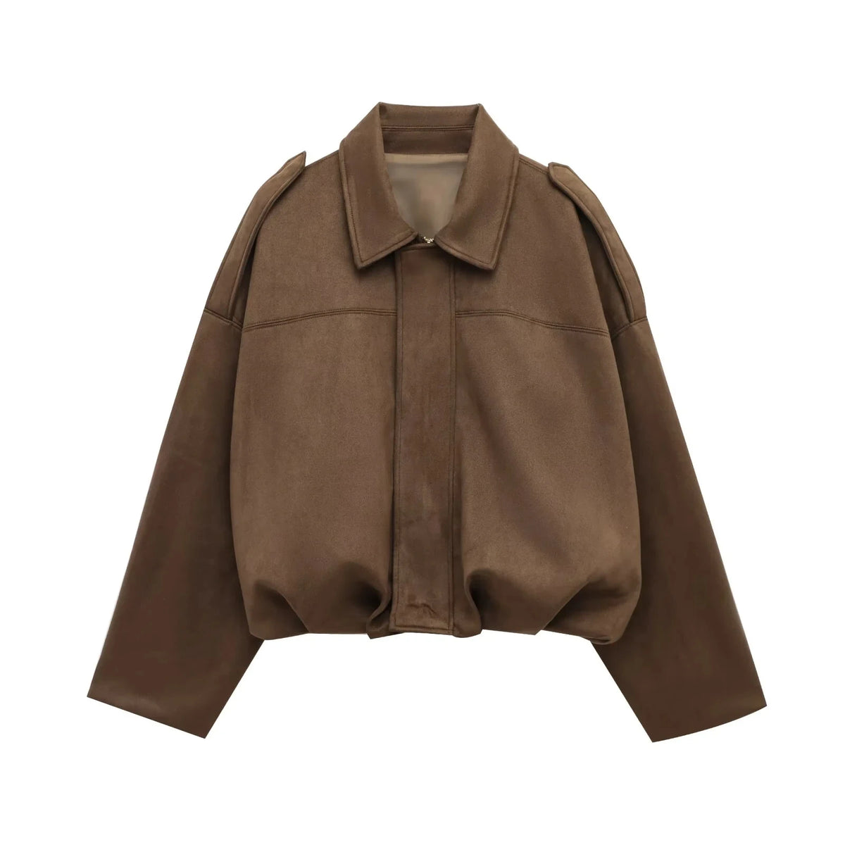 Women's Oversized Suede Coat – Bat Sleeve Zip-Up Winter Jacket