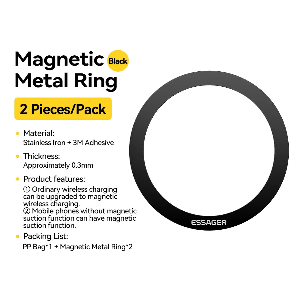 Magnetic Metal Ring Sticker for MagSafe – 2 Pack (Black)