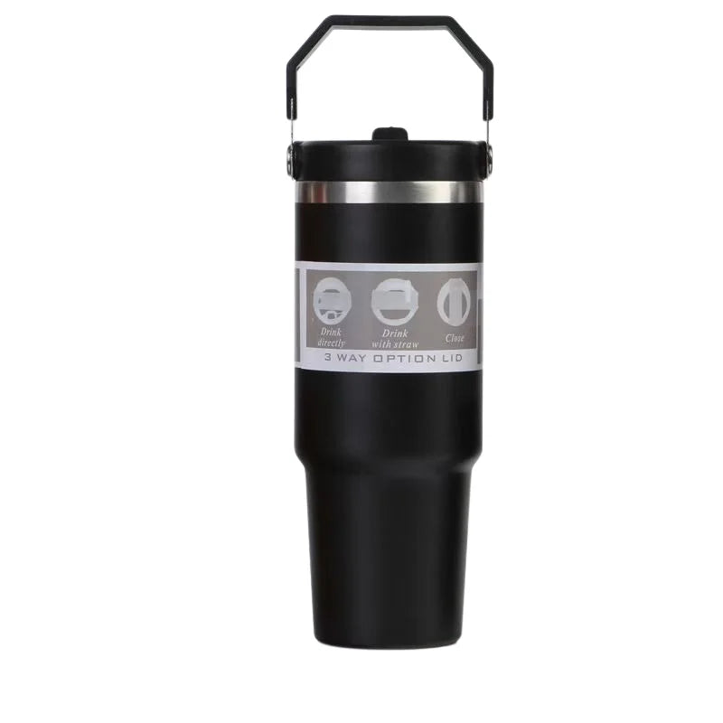 30oz Stainless Steel Travel Tumbler with Straw & 3-Way Lid