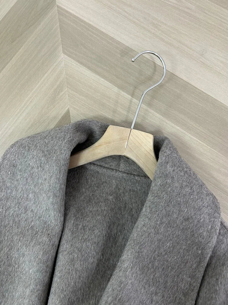 Women's Wool Coat with Fox Fur Cuffs & Belt – Elegant Short Overcoat