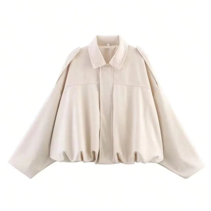 Women's Oversized Suede Coat – Bat Sleeve Zip-Up Winter Jacket