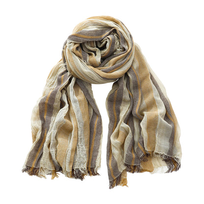 Men's Striped Cotton Linen Scarf – Warm Neckerchief Pashmina