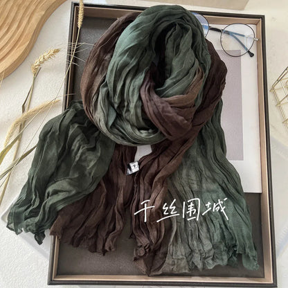 Gradient Crinkle Long Scarf for Women – Lightweight Wrap